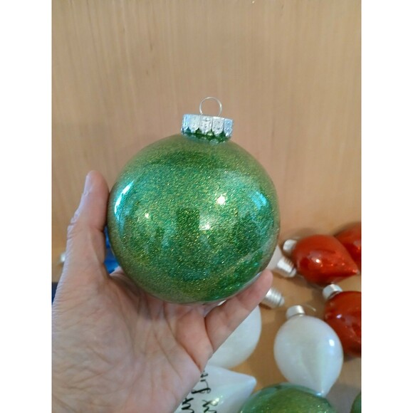Christmas Lightbulb Shape & Round Ornaments Set of 24 Large Plastic with Glitter - Picture 10 of 11